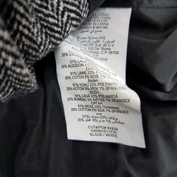 Bebe 4 Cropped Wool Moto Blazer Jacket Herringbone Belted Black/White Buckle - Picture 9 of 12